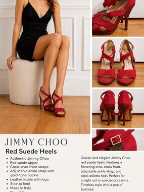 Jimmy Choo Red Suede Strappy High Heels